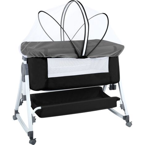 Lit Bébé Berceau Cododo pour Bébé 0-36 Mois, Lit Cododo avec Hauteur Réglable - Matelas Amovible, Panier de Rangement Roues - (1/5)