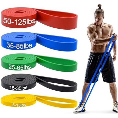 Bandes De Resistance - En Latex Naturel 100 % - Pour Assistance Aux Tractions Et Entrainement Musculaire - Ensemble De 5 Niveaux De Resistance - Pour Hommes Et Femmes (1/3)