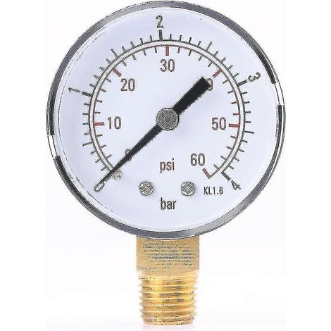 Manomètre mécanique de pression d'huile, manomètre basse pression 0-4 bar / 0-60 psi, montage inférieur 1/4" NPT pour carburant, air, huile ou eau (1/5)