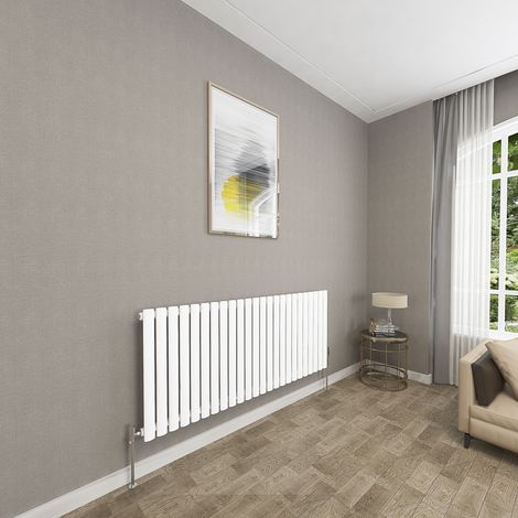 SKY Bathroom 600x1416mm White Single Oval Column Radiator Horizontal Central Heating Rad