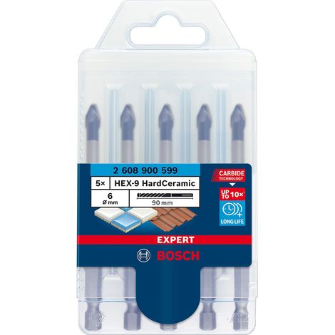 Bosch Professional 5x Set di Punte Expert HEX-9 HardCeramic per Tegole, Piastrelle, Ø 6 mm, Accessorio Trapano a Percussione