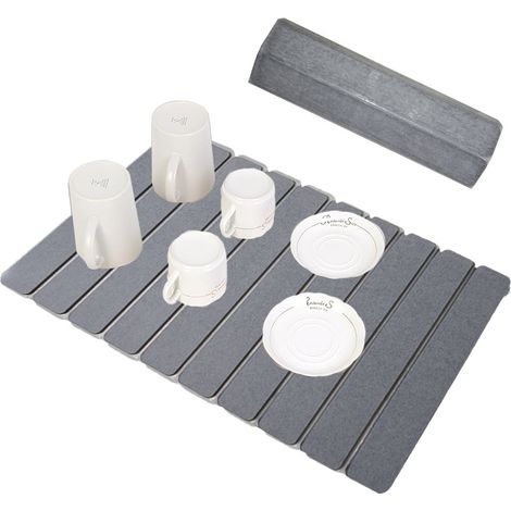 Esterilla de diatomita plegable y drenante, absorbente de agua, antideslizante, de secado rápido, superabsorbente y resistente al calor, para cocina y baño, 60 x 39 cm