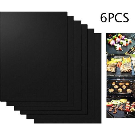 Grille de barbecue,Lot de 6 tapis de barbecue antiadhésifs réutilisables en téflon,adaptés au four à gaz, au charbon de bois et au gril électrique (40 x 33 cm) - RWGrille de barbecue (1/5)