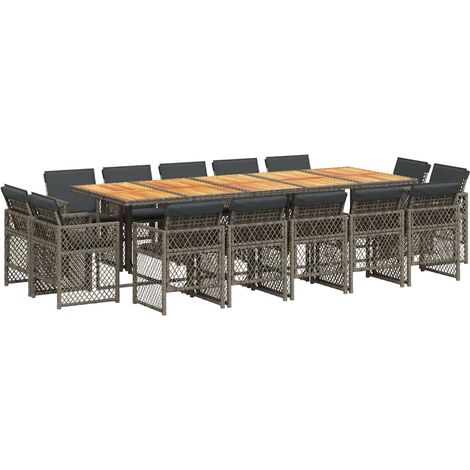 Maison Exclusive - Set da Pranzo da Giardino 15 pz con Cuscini Grigio Polyrattan (1/5)
