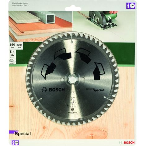 Kreissägeblatt SPECIAL D 190 mm Durchmesser 20 mm Z 54 BOSCH 2609256891 (1/2)