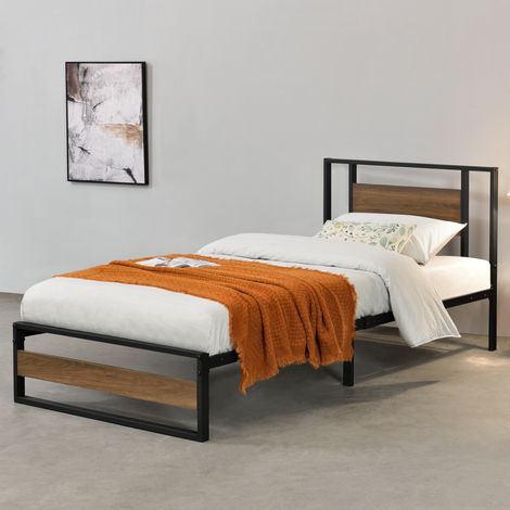Metallbett Villach 90x200 cm Schwarz Walnuss-Optik [en.casa]