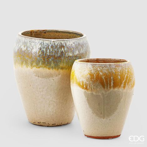 EDG Enzo De Gasperi Set 2 Pz Vaso Glaze Bombato H 42 Cm H 32 Cm Waterproof Multicolor