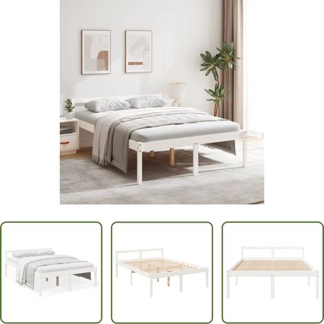 vidaXL Kiefer-Bett - Seniorenbett Weiß 140x200 cm Massivholz Kiefer (1/5)