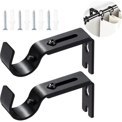 2 soportes ajustables para barras de cortina，Aptos para diámetros de 20-25 mm，Soporte de pared ajustable，Con fijación mediante tornillo retráctil (1/5)