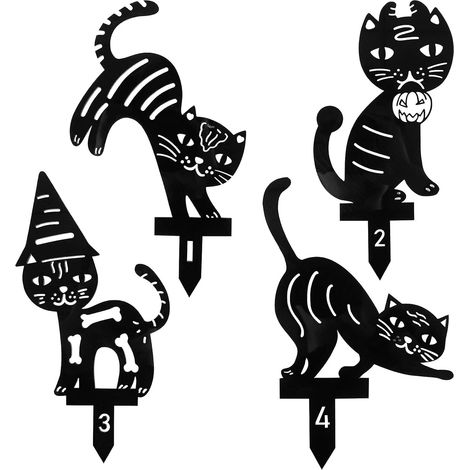 Décorations de jardin Halloween Chat Noir, Lot de 4 panneaux silhouette de chat pour la décoration extérieure d'automne et d'Halloween, décorations pour pelouse et patio, cadeaux pour les amoureux des (1/5)