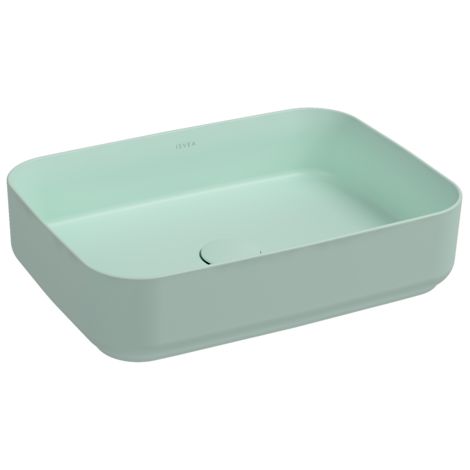 Lavabo rettangolare da appoggio senza troppo pieno in ceramica senza foro rubinetto - Menta Opaco (1/2)