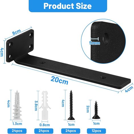 LALAGO 6pcs Equerre Etagere Murale Noire Métal Equerre Charge Lourde, Capacité de Charge 68 kg équerre étagère Invisible, Equerre Murale avec Vis Equerre Etagere