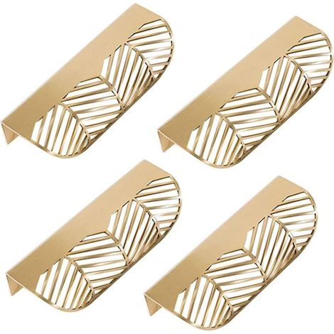 Poignées de meubles dorées, poignées de meubles en forme de feuille en quatre parties, poignées de meubles en laiton doré