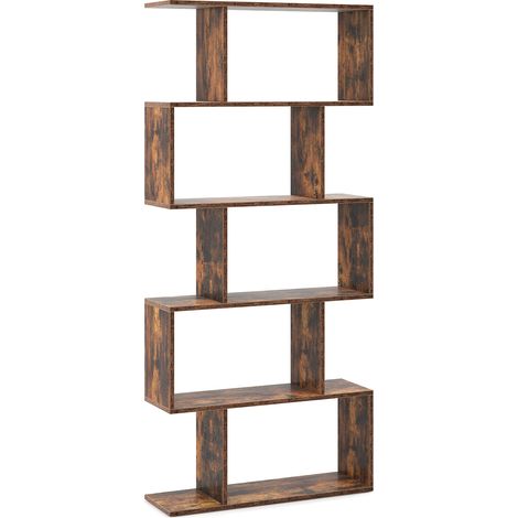 Bibliothèque brun rustique à 5 niveaux en bois composite avec design géométrique et anti-basculement pour salon, bureau et chambre (1/5)
