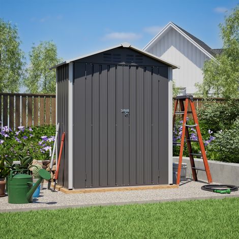 Abri de jardin en métal 154x83x180cm avec ventilation,abri extérieure avec fondation métallique porte verrouillable,gris (1/5)