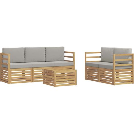 Set di divani da esterno 6 pz Bianco e Grigio Chiaro Poliestere vidaXL (1/5)