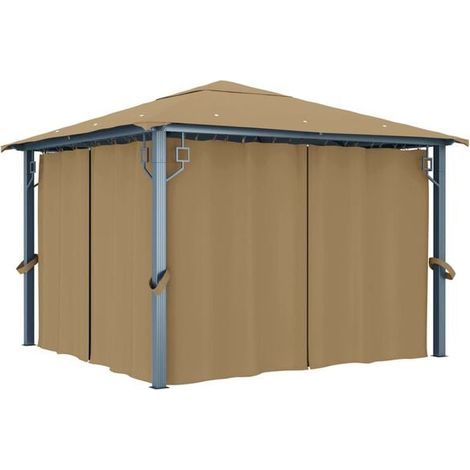Pavillon d'observation avec rideaux, 300x300 cm, aluminium gris-brun. (1/5)