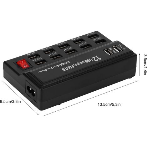 12-Port-USB-Mehrfachsteckdosenleiste mit intelligentem Schutz – Schwarz (1/5)