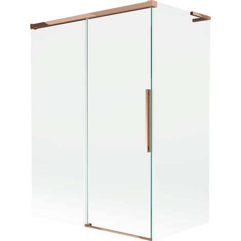 Mexen Rox L paravento vasca da bagno a 2 ante scorrevoli 120 + 70 x 150 cm, trasparente, oro rosa - 8C9L-120-070-60-00