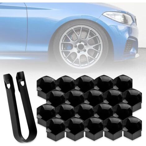 20 Pièces diamètre  19 mm (Noir) Capuchons d'écrous de Roue, Couvre écrous de Roue pour Conversion Automobile, Couvre Verrous Universel pour Conversion Automobile avec Outil pour écrous de (1/5)