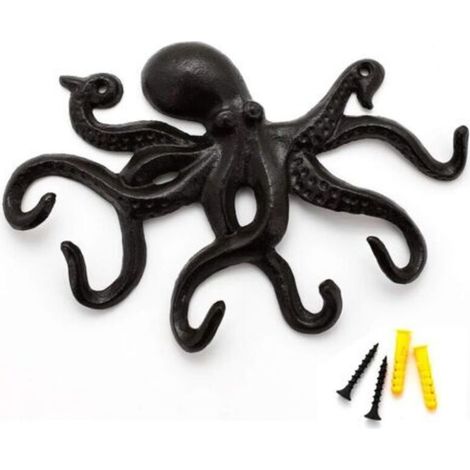 6-Arm Black Octopus Wall Hook, Designer Wall Hook, Rustic Design Wall Coat Rack, Sturdy Coat Hook for (1/5)