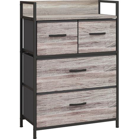 Commode 4 tiroirs PARLO acier noir et effet bois gris (1/5)
