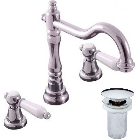 Mélangeur lavabo rétro 3 trous MORAVA avec bonde laiton chromé (1/5)