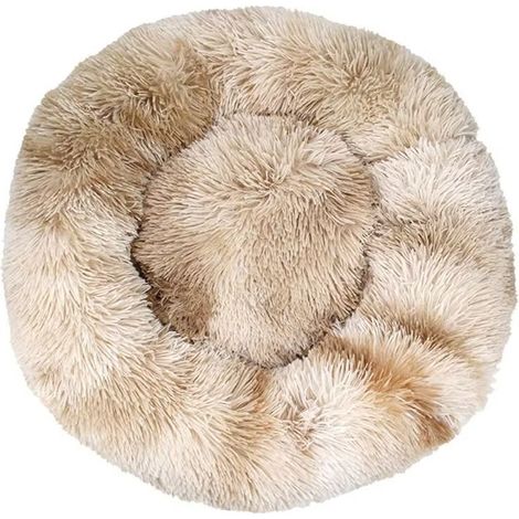Lit pour Chat, Coussin Fluffy, Doux Lavable pour Chats Chiens (Tie-dye beige, 50 cm), Ensoleillé (1/5)