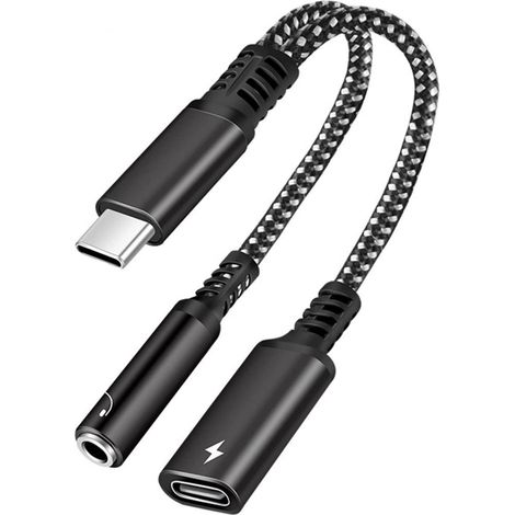 Adaptateur USB C vers jack 3,5 mm, 2 en 1 avec charge rapide PD 60 W
