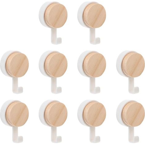 Patères Murales Décoratives en Bois Blanc, Crochets Adhésifs Stables et Amovibles pour Vêtements et Chapeaux, Lot de 10 Pièces pour Salle de Bain et Maison (1/5)