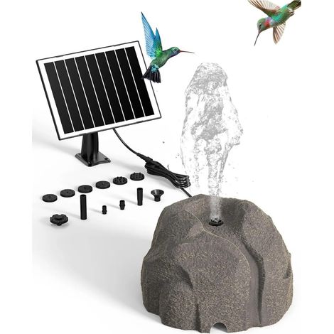 Solarbetriebener Vogeltränkenbrunnen aus Granitstein - Grau -