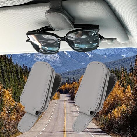 Sonnenbrillenhalter für Auto, 2 Stück Leder Brillenclip für Sonnenblende, Dunkelgrau (1/5)
