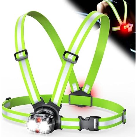 Phare de course pour coureurs, 800LM lampe pectorale avec feu arrière de sécurité, 6 modes, IPX5 étanche & réflectif 360°, torche rechargeable USB ajustable à 45° pour la fête des Pères