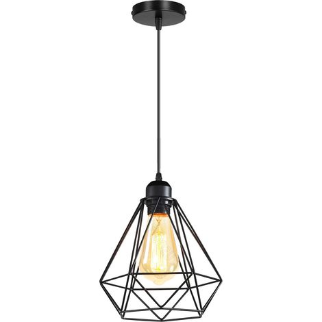 Lustre Suspension Luminaire Suspension E27 Vintage Métal Forme Diamant Lampes de Plafond Abat-Jour Ø205mm Plafonnier Séjour Chambre Cuicine (1/5)
