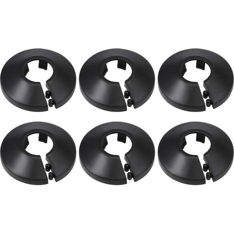 Lot de 6 Cache-tuyau, Rosace radiateur, Collier serrage plastique, Diamètre 12 mm, Noir, Pour chauffage et eau (1/5)