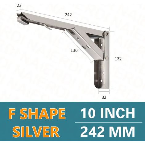(Argent 25 cm - Pologne) 2 supports pliables en acier inoxydable, blanc et noir, en fer, triangulaires, réglables, pour étagère murale ou de table (1/5)