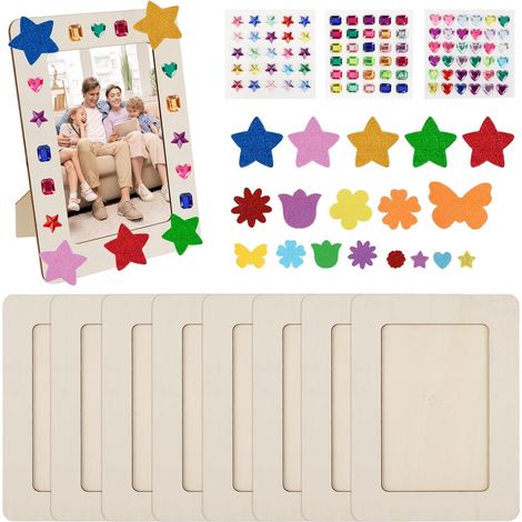 8 cadres photo DIY en bois 14x19cm, avec autocollants pour enfants. (1/5)