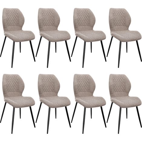 Lot de 8 Chaises salle à manger,Pieds en métal et revêtement en à Motif Diamant,avec Coussin en éponge de lin-Marron