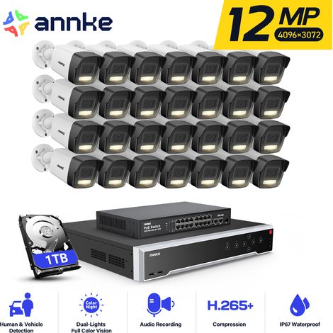 ANNKE 12MP Kit de Vidéosurveillance Extérieure 32CH NVR 28×Caméras Intelligente Double Lumière Vision Nocturne,Alerte Email,APP/PC à Distanc PoE Kit Caméra de Surveillance 1TB (1/5)