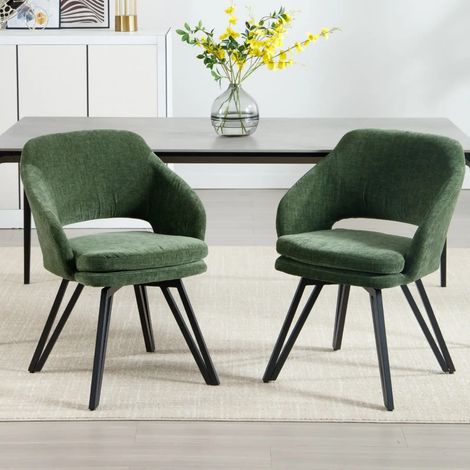 Wahson Set di 2 Sedie da Pranzo in Ciniglia Gambe in Metallo, Sedie da Cucina Poltrona Sala da Pranzo Girevole per Soggiorno/Ristorante, Verde