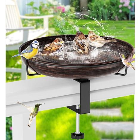 Bac à Oiseaux à Pince Hivernal en Métal pour Jardin et Balcon, Grand Bain d’Oiseaux avec Base à Pince pour Rampes Balcons, Résistant au Gel, Abreuvoir et Mangeoire Oiseaux Sauvages, Montage Facile (1/5)