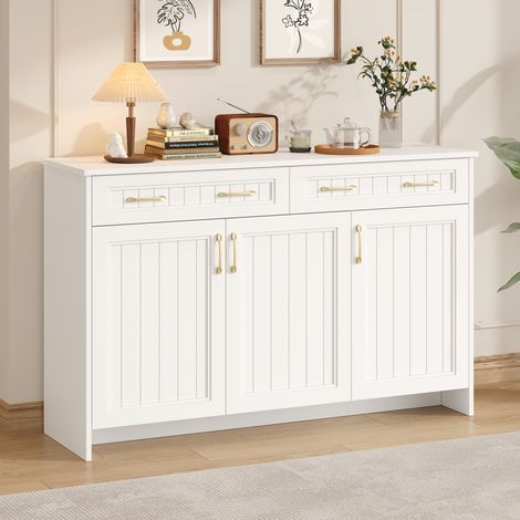 MODFU – Credenza 140x40x90 cm in MDF con 2 cassetti, 3 ante, ripiani regolabili, anti-ribaltamento, portata 30 kg e 2 colli – Bianco (1/5)