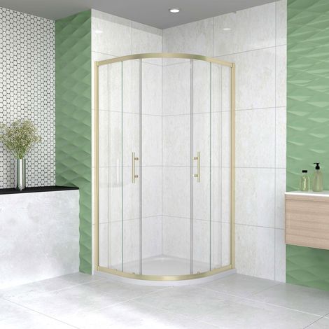 Box Doccia Semicircolare 90X90 cm Porte Scorrevoli Vetro Temperato 6 mm Trasparente Anticalcare Oro Spazzolato 190 cm (1/4)