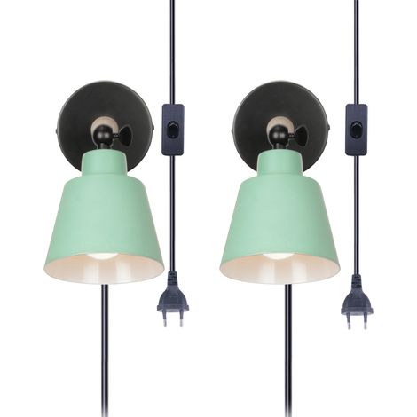 Wandlampe mit Schalter und Stecker, Modern aus Eisen Holz Wandleuchte Verstellbare für Wohnzimmer Schlafzimmer Flur Treppenhaus - 2er Grün