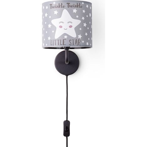 Paco Home Lampe À Poser Chambre Enfant Abat-Jour Tissu Rond Applique Lune Étoiles E14 Lampe murale - Noir, Design 3 (Ø18 cm)