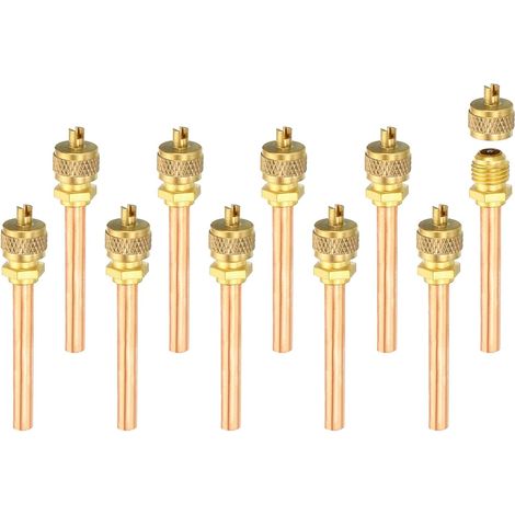 Pack of 10 SAE Filling Access Valves 6.35mmxOuter Diameter 5.1cmx6.8cm Long, Filling Access Valve + Core Extractor and Cap for Air Conditioner Refrigeration (1/5)