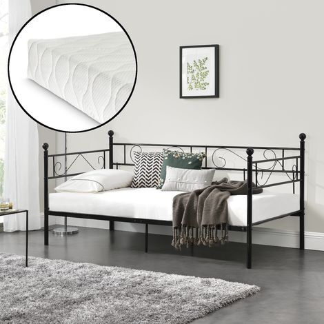 Divano Letto con Materasso 90x200 cm Sofa in Acciaio - Nero [en.casa] (1/5)