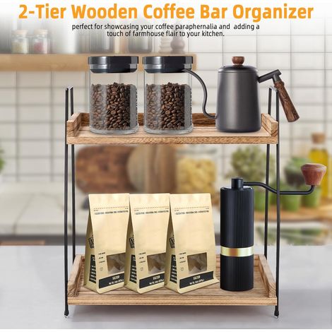 Porta spezie, ripiano portaoggetti a 2 livelli, angolo portaoggetti per il caffè, organizer per piano di lavoro, ripiano portaoggetti per cucina, sala da pranzo, ufficio (1/4)