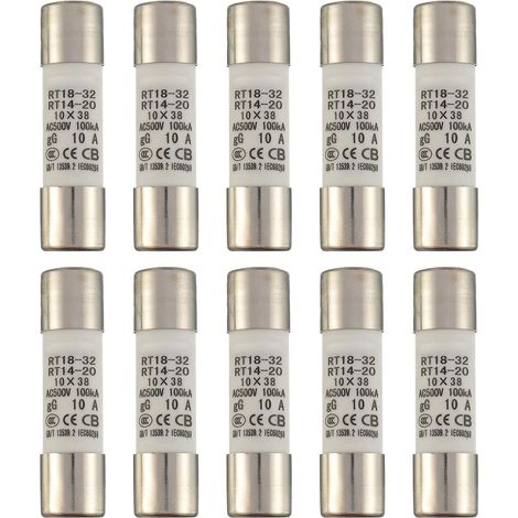 10A 500V Fusible à tube céramique RT18-32 Fusible haute tension cylindrique 10x38mm (paquet de 10) (1/5)