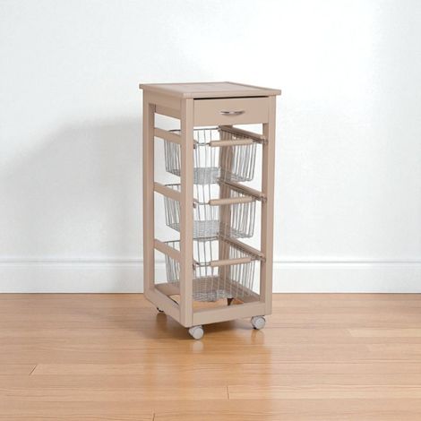 Carrello cucina SLIM in legno di faggio 3 cesti e 1 cassetto Tortora (1/5)